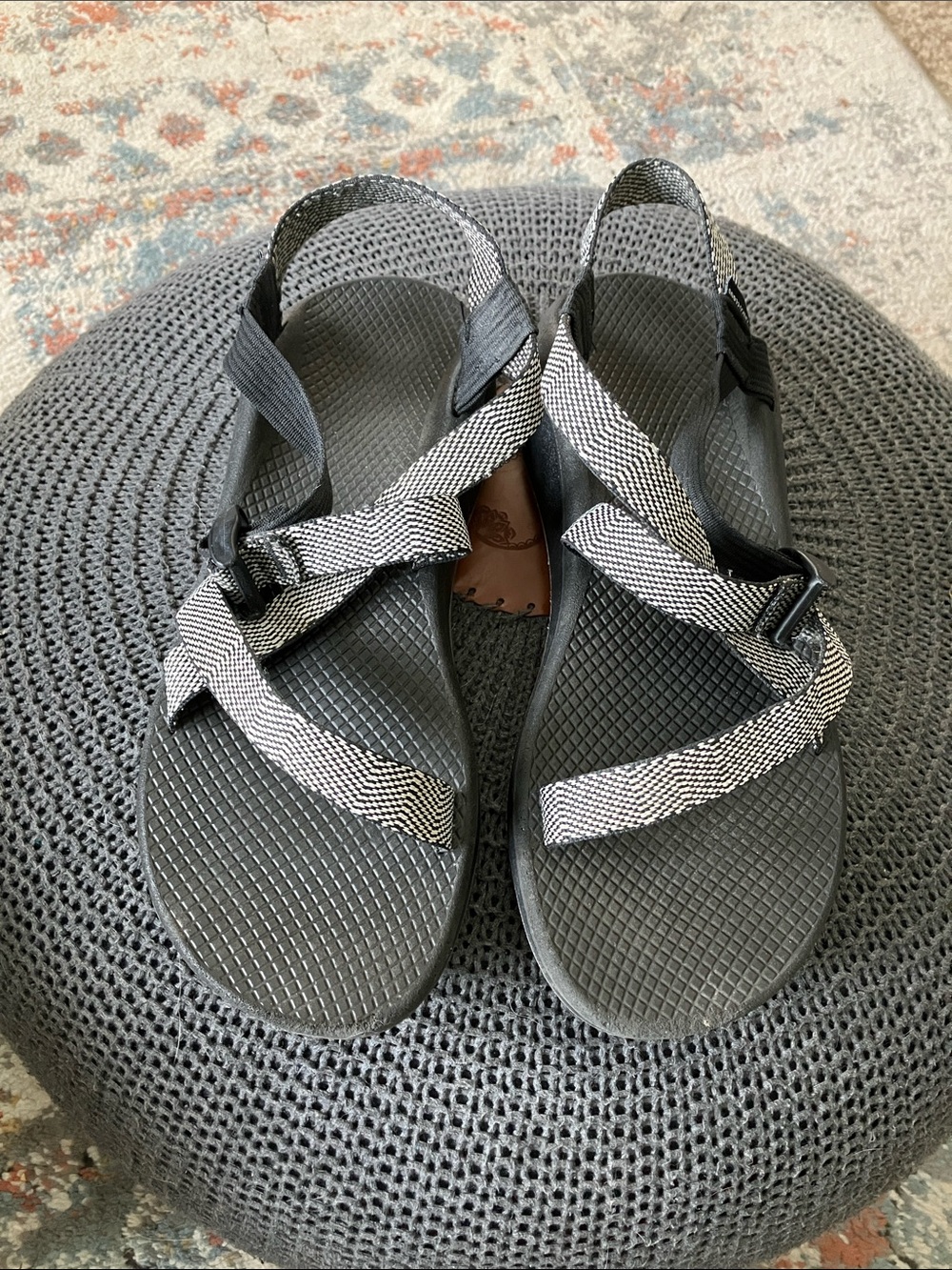 Chaco Cloud Women's Black Sandals with Black-and-White Patterned Straps